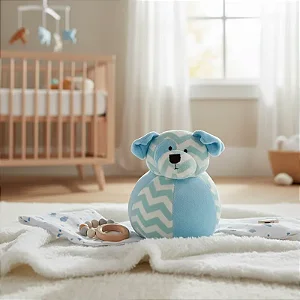 Pelúcia Antialérgica Com Chocalho Cachorrinho Bola Azul Zip