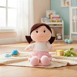 Pelúcia Boneca De Pano Infantil Antialérgica Zoe Saia Rosa