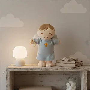 Pelúcia Boneco de Pano Bordado Anjinho da Guarda Azul Bebê