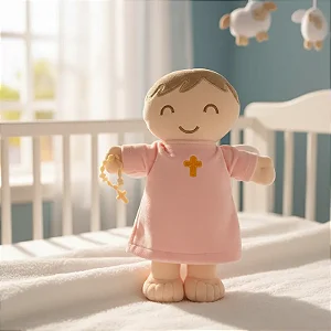 Pelúcia Boneco de Pano Bordado Anjinho da Guarda Rosa Bebê