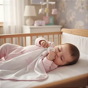 Naninha Bebê Cetim Com Prendedor de Chupeta Cachorrinho Rosa