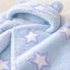 Manta Com Capuz Macia Antialérgica Azul Bebê 90x60 Poliéster