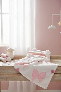 Manta Com Capuz Macia Antialérgica 90x60cm Bco Rosa Bebê Zip