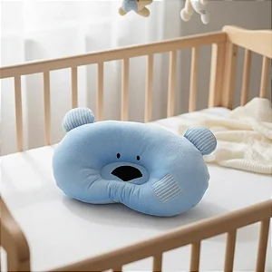 Travesseiro Anatômico Ergonômico Macio Ursinho Azul Bebê Zip