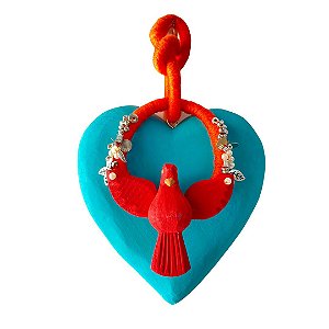 Coração Bordado Divino Turquesa (25x16x3cm)