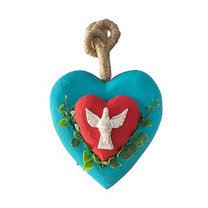 Coração Divino Flor Turquesa (25x16x3cm)