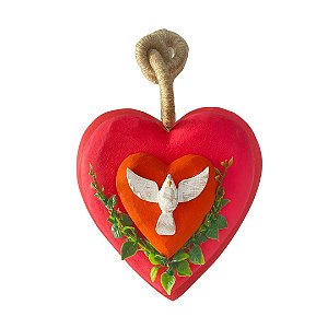 Coração Divino Flor Vermelho (25x16x3cm)