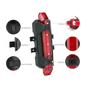 Lanterna Sinalizador Traseira Led Bike Recarregável (Vermelho)