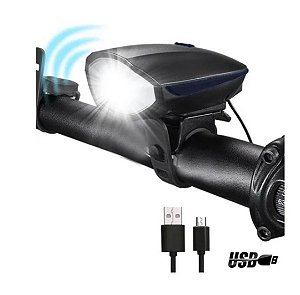 Farol Lanterna Bike Bicicleta 3 Focos Luz Bike Com Buzina Recarregável Ciclismo