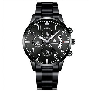 Relógio Masculino Original Shaarms Pulso Quartzo Preto Aço