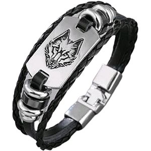 Pulseira De Couro Bracelete Viking Masculino Lobo Fenrir