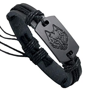 Pulseira De Couro Bracelete Viking Masculino Lobo Fenrir
