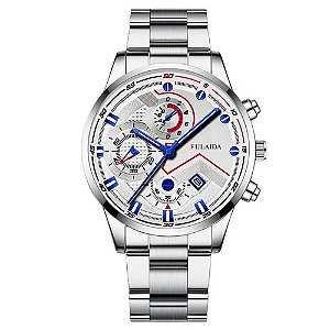 Relógio Masculino Original Fulaida Pulso Quartzo Prata Aço