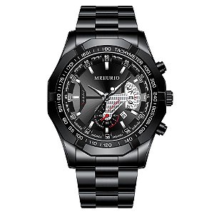 Relógio Masculino Original MREURIO Pulso Quartzo Preto Aço