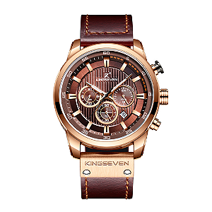 Relógio KingSeven Funcional Pulseira de Couro Cronógrafo