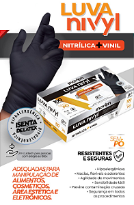 Luva de Vinil com Nitrilo - Nivyl - Preta - cx 100und - Inoven - Tam. M - CA 47466
