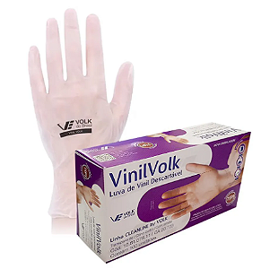 Luva de Vinil com pó - Transparente - CX 100unid - VOLK - TAM.M - CA 20723
