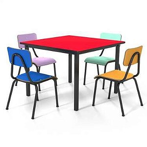 Conjunto infantil mesa 80x80 com 4 cadeiras.