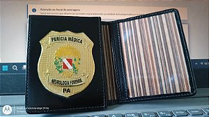 Carteira Porta Funcional em couro com brasão  - Perícia Médica Nerologia Forense