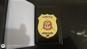 Carteira Porta Funcional  em couro com brasão - Perito Judicial