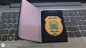 Carteira / Porta Funcional de couro com brasão - Bacharel Criminologia