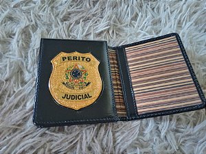 Carteira Porta Funcional em couro com brasão - PERITO JUDICIAL - wjcouro
