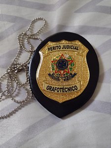 Distintivo /Bolachão em Couro com Brasão - Perito  Judicial Grafoténico