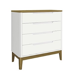 Cômoda 4 gavetas Boom - Branco com madeira