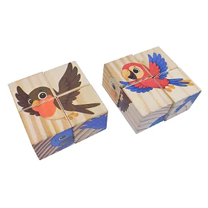 Quebra-cabeça Cubos 8 peças - Animais Ar - Pássaros - em madeira - Newart