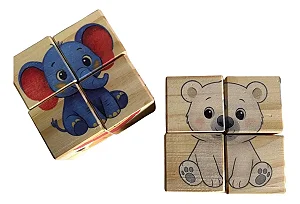 Quebra-cabeça Cubos 8 peças - animais terra - em madeira - Newart