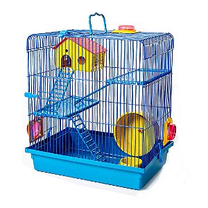Gaiola para Hamster Luxo 3 Andares Azul