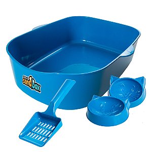 Kit Sanitário Para Gatos Sandbox Bandeja - Azul