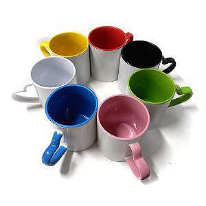 Caneca Alça De Coração E Interior Colorida Para Sublimação 325ml
