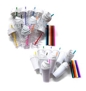60 Copos Twister Chantilly Acrílico 500ml C/ Tampa e Canudo