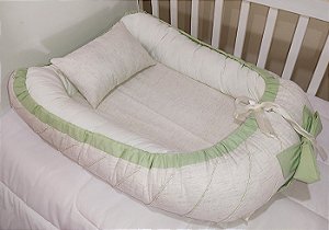 Ninho Redutor de Berço para Bebê - Coleção Zoológico Verde Chá - Linho 100% Algodão