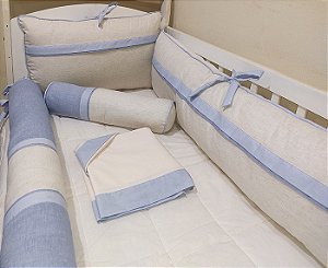 KIT BERÇO PARA BEBÊ 6 PÇS PERSONALIZADO - COLEÇÃO RUBÉN - TECIDO LINHO 100% ALGODÃO - PADRÃO AMERICANO