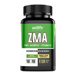ZMA - Zinco, Magnésio e Vitamina B6 600mg Unilife 120 Cápsulas