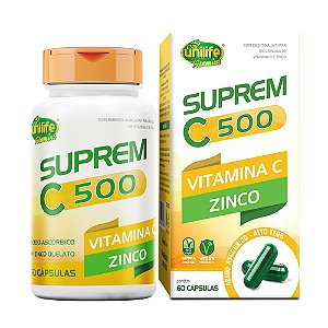 Suprem C 500 Vitamina C e Zinco Unilife 60 Cápsulas