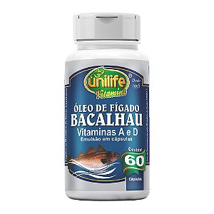 Óleo de Fígado de Bacalhau Com Vitaminas A e D 350Mg Unilife 60 Cápsulas