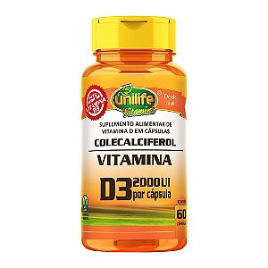 Vitamina D3 Colecalciferol 2000UI/cápsula Unilife 60 Cápsulas