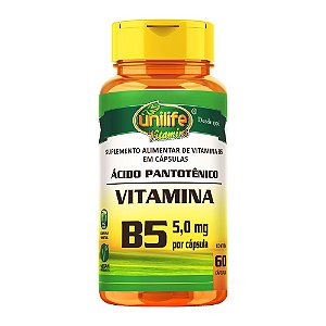 Vitamina B5 - Ácido Pantotênico 500mg Unilife 60 Cápsulas