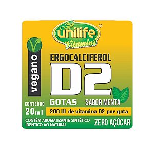 Vitamina D2 Ergocalciferol (Gotas) Unilife 20ML Pacote 1Kg