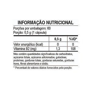 Vitamina B2 Riboflavina Unilife 60 Cápsulas Pacote 1Kg