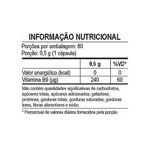 Vitamina B9 Ácido Fólico Unilife 60 Cápsulas Pacote 1Kg