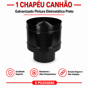 Chapéu Canhão Galvanizado 6" Eletrostática Preto – ArtMill