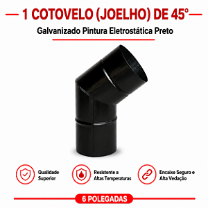 Cotovelo Galvanizado 6" Eletrostática Preto 45° – ArtMill