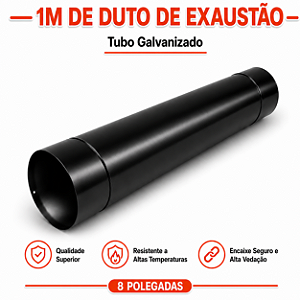Tubo Galvanizado 8" com Pintura Eletrostática Preta ArtMill