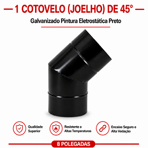 Cotovelo Galvanizado 8" Eletrostatica Preto 45º