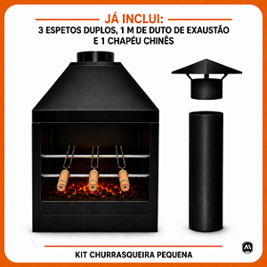 Kit Churrasqueira Parede Pequena com 3 espetos, Duto de Exaustão e Chapéu Chinês – ArtMill