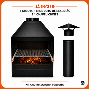 Kit Churrasqueira Parede Pequena com Grelha, Duto de Exaustão e Chapéu Chinês – ArtMill